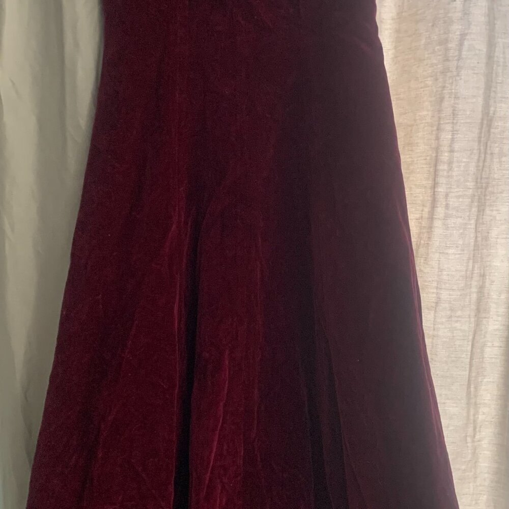 Cotton Velvet burgundy Empire line fit and flare evening dress - Picture 2 of 4